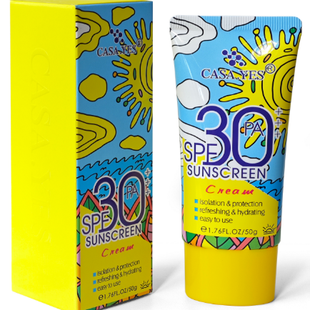 Clearance CASA.YES SPF30 PA++ Sunscreen Cream, Refreshing Hydrating UV Protection Sun Lotion, Non-Greasy Facial Body Sunblock 50g