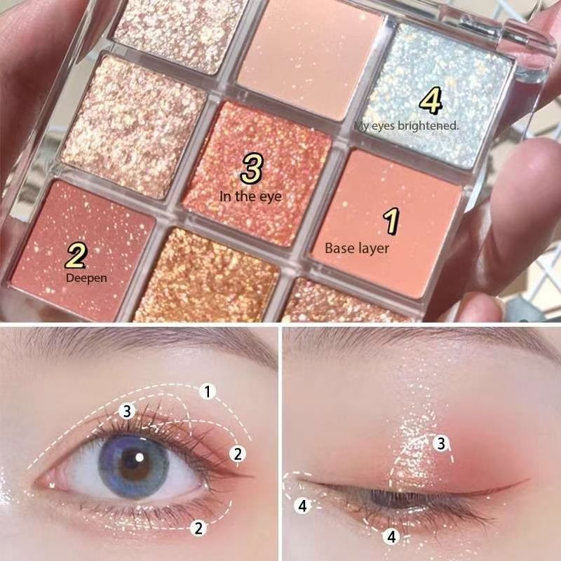 9 Shades Neutral Eyeshadow Palette, Matte + Sparkle Glitter Eye Makeup, Earth Tone Eyeshadow Compact, Mixed Styles Random Delivery Clearance Stock