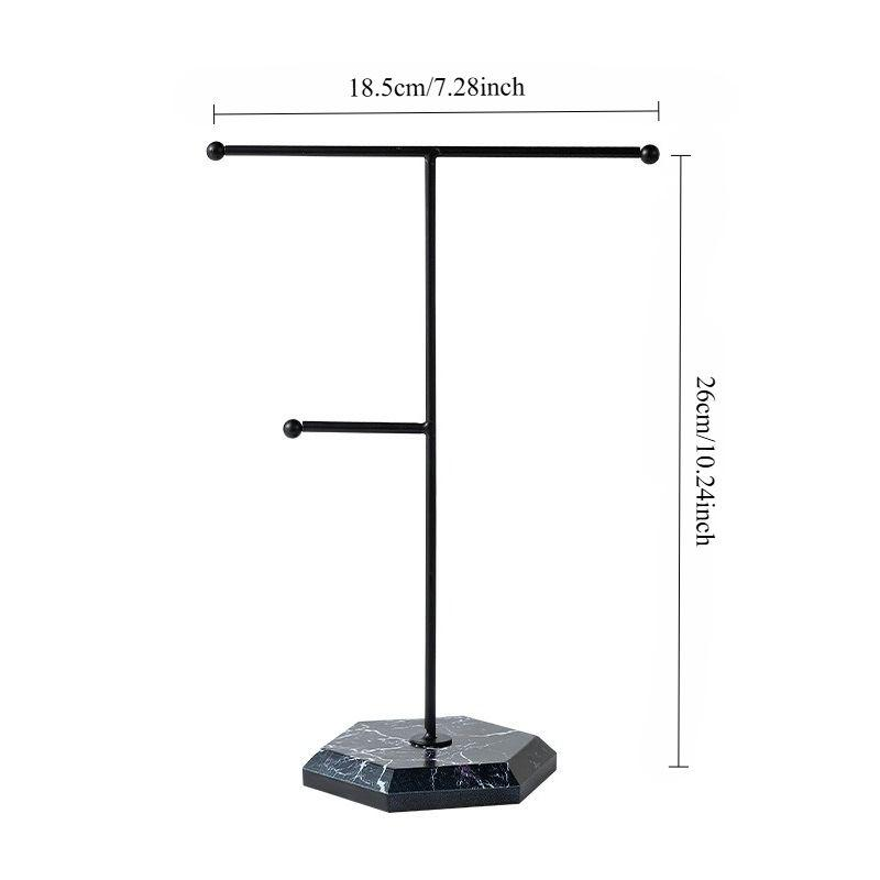 Clearance 2-Tier Gold Metal Jewelry Stand with Marble Base, Hexagon Marble T-Bar Necklace Bracelet Holder, Modern Tabletop Earring Ring Display Organizer for Vanity