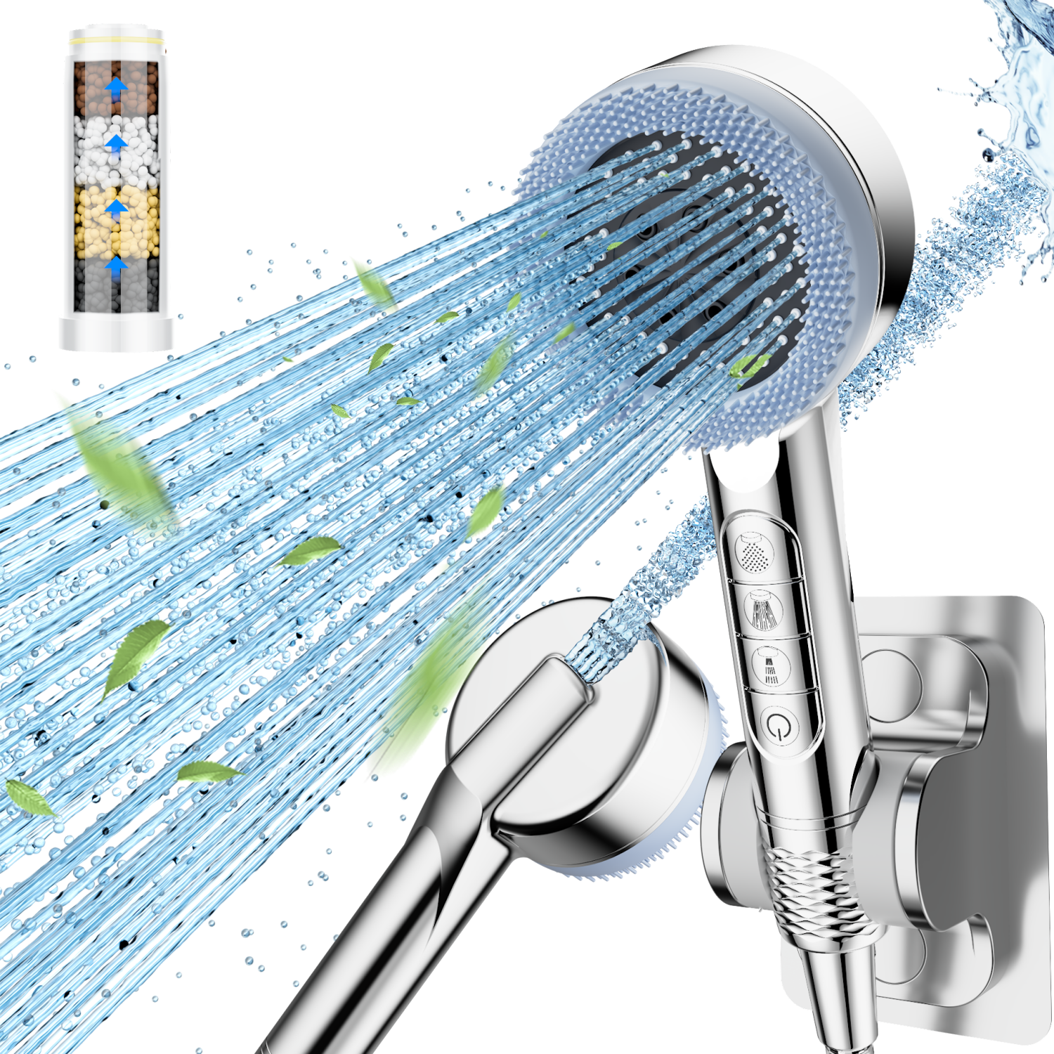 Filtered High Pressure Shower Head with 4 Spray Modes Clearance, Mineral Beads Hard Water Softening Handheld Showerhead, Detachable Water Saving Shower Sprayer for Bathroom