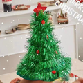 Christmas Tree Hat Clearance, Tinsel Xmas Tree Costume Headwear with Star Top & Pom Pom Ornaments, Funny Holiday Party Photo Booth Prop for Adults Kids