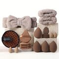 Complete Makeup Sponge Set with Bow Spa Headband Clearance, Fluffy Hair Band, Reusable Makeup Remover Puff, Multi-Size Beauty Blender & Triangle Powder Puff Kit for Foundation Blending