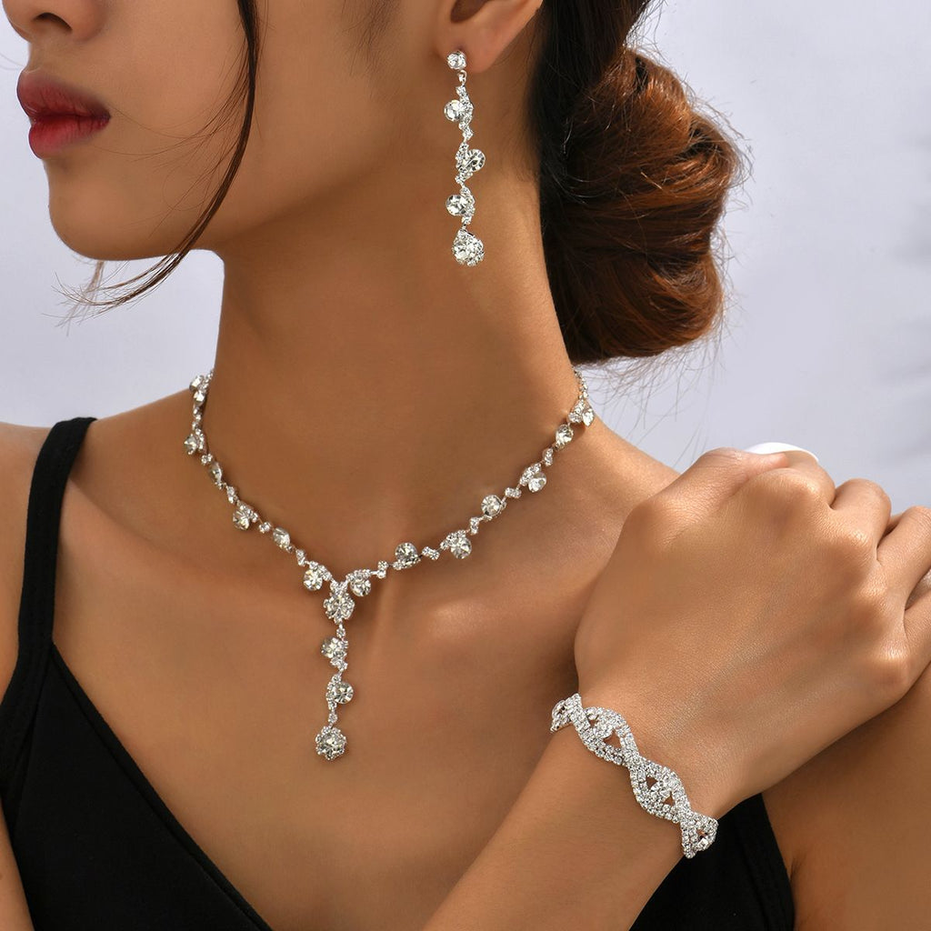 Clearance Women Gold Silver Fashion Jewelry Sets, Stackable Rings, Chain Bracelets, Anklets, Necklaces, Drop Earrings, Rhinestone Wedding Bridal Accessories Bulk