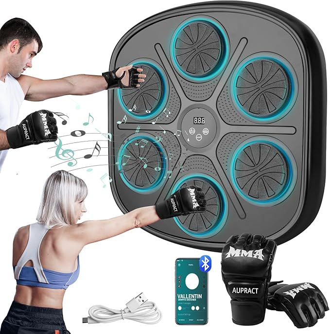 Clearance Smart Music Boxing Machine, Wall-Mounted Bluetooth Electronic Punching Target with Boxing Gloves, LED Light & Counting Home Fitness Stress Relief Equipment