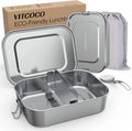 Stainless Steel Lunch Box with Divider Clearance, Leakproof Metal Bento Box, Reusable Eco Food Container with Foldable Spoon & Storage Bag for Kids Adults School Picnic