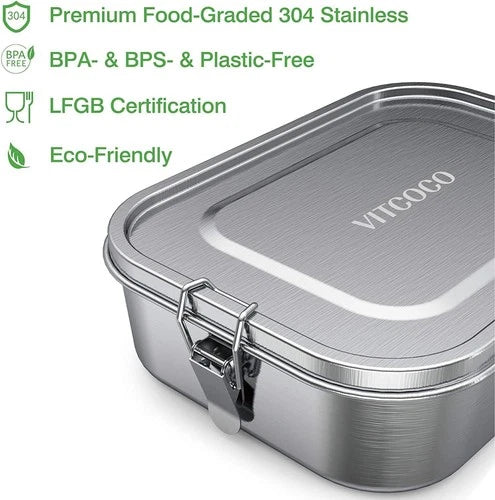 Stainless Steel Lunch Box with Divider Clearance, Leakproof Metal Bento Box, Reusable Eco Food Container with Foldable Spoon & Storage Bag for Kids Adults School Picnic