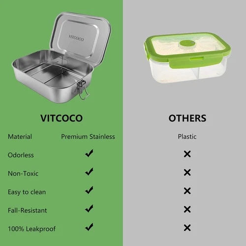 Stainless Steel Lunch Box with Divider Clearance, Leakproof Metal Bento Box, Reusable Eco Food Container with Foldable Spoon & Storage Bag for Kids Adults School Picnic
