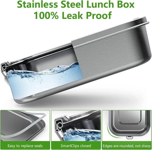 Stainless Steel Lunch Box with Divider Clearance, Leakproof Metal Bento Box, Reusable Eco Food Container with Foldable Spoon & Storage Bag for Kids Adults School Picnic