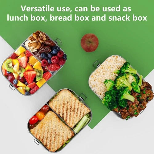Stainless Steel Lunch Box with Divider Clearance, Leakproof Metal Bento Box, Reusable Eco Food Container with Foldable Spoon & Storage Bag for Kids Adults School Picnic
