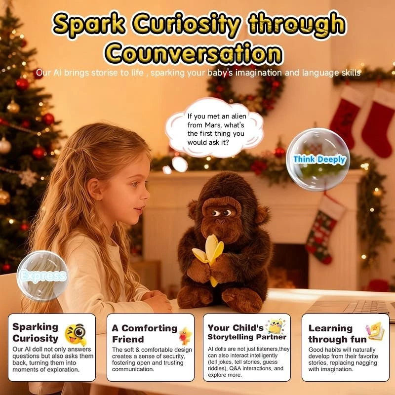 7 Inch Cute Gorilla Plush Toy Clearance, Soft Fluffy Brown Monkey Stuffed Animal Holding Banana, Small Ape Plush Doll Gift for Kids Birthday Home Decor