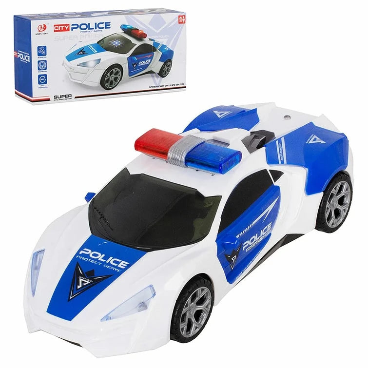 Bump & Go Police Car Toy Clearance, Electric Automatic Open Door Sports Car with LED Lights & Siren Music, Toddler Kids Vehicle Toy
