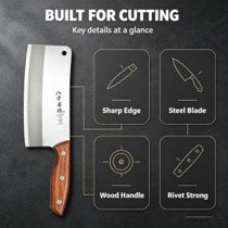 Clearance Professional Chinese Chef Knife Set, 3 Styles High Carbon Stainless Steel Cleaver Slicing Chopping Knife with Solid Wood Handle, Sharp Kitchen Cutlery for Meat Vegetable Cooking